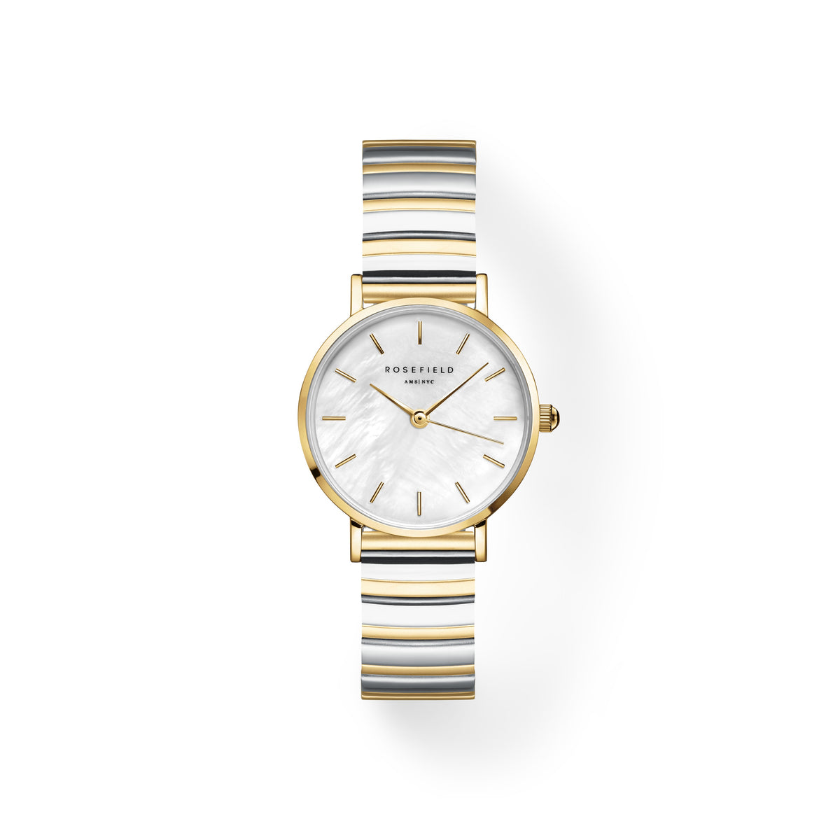 Rosefield Small Edit Quartz Watch 26mm Mother of Pearl Dial Two Tone Bracelet