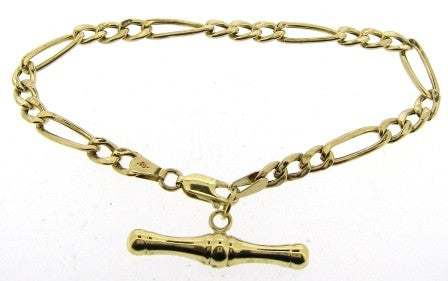 Vintage 9ct Yellow Gold Figaro Link T/Bar Bracelet 7'