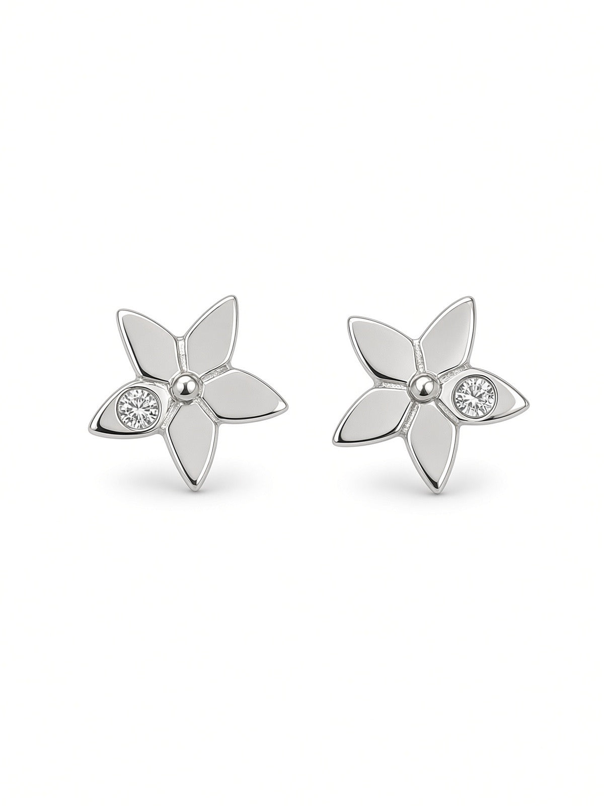 Sterling Silver CZ Flower Stud Earrings