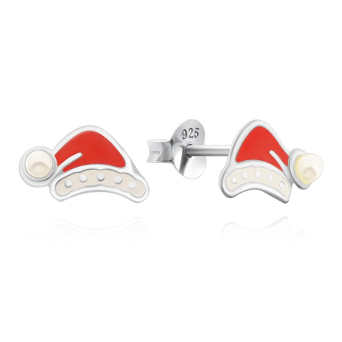 Sterling Silver Santa Hat Stud Earrings