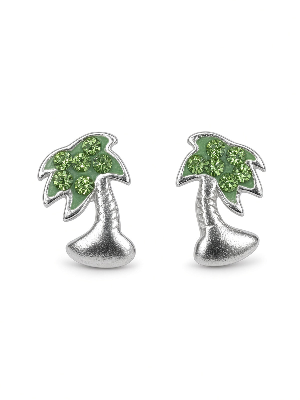 Sterling Silver Cubic Zirconia Green Palm Tree Earrings