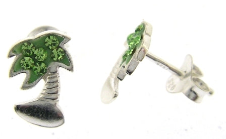 Sterling Silver CZ Green Palm Tree Earrings