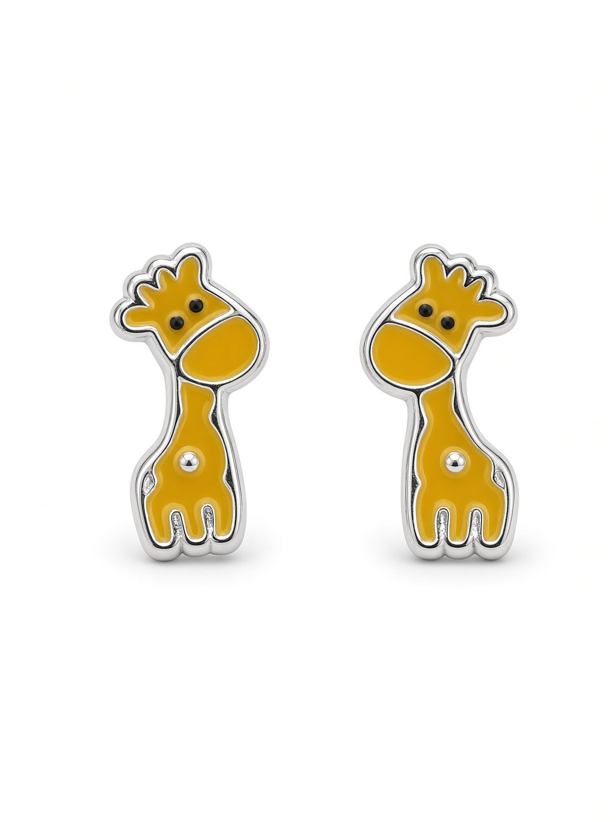 Sterling Silver Yellow Enamel Giraffe Stud Earrings