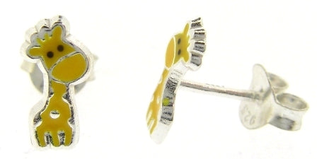 Sterling Silver Yellow Enamel Giraffe Stud Earrings