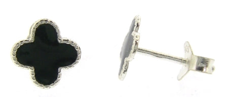 Sterling Silver Black Clover Stud Earrings
