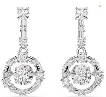 Swarovski Constella Drop Earrings, Round Cut,Dancing Stone, White Rhodium Plated
