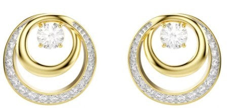 Swarovski Hyperbola Circle Earrings, Round White Crystals, Gold Tone Plated