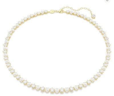 Swarovski Matrix Tennis Necklace,White And Pearl Crystals, Gold Tone Plated