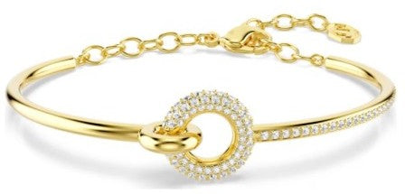Swarovski Dextera Bangle, Half-Metal and Half-Pave Design White Crystals With Gold Tone Metal - 17-18cm