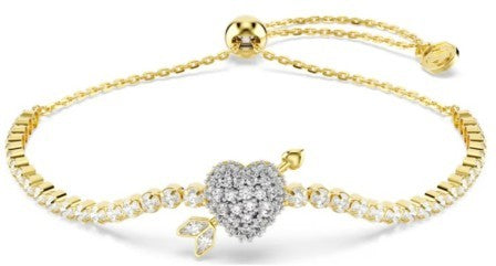 Swarovski Idyllia Bracelet, Heart And Arrow, Mixed Cut White Crystals, Gold Tone Plated, Sliding Ball Clasp