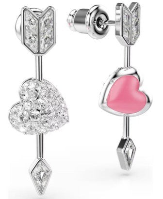 Swarovski Idyllia Drop Earrings, Heart And Arrow, Mixed Cut White Crystals With Pink On The Other Side, Rhodium Plated
