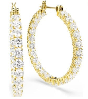 Swarovski Matrix Hoop Earrings, Round Cut, White, Gold Tone Plated