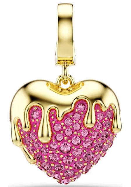 Swarovski Idyllia Pink Heart Charm, Round Cut, Gold Tone Plated