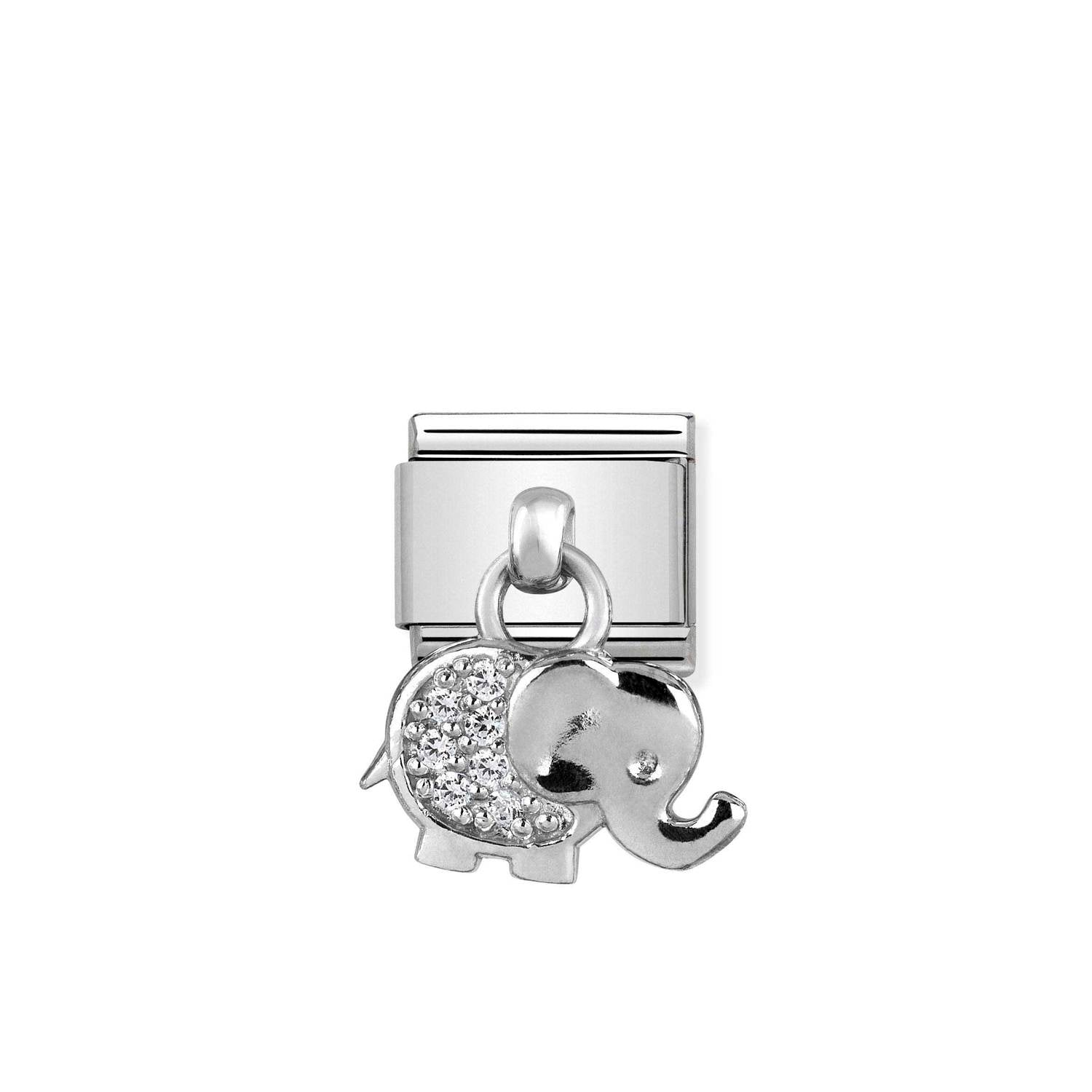 Nomination Composable Classic Hanging Elephant Charm - Stainless Steel & Sterling Silver with Cubic Zirconia