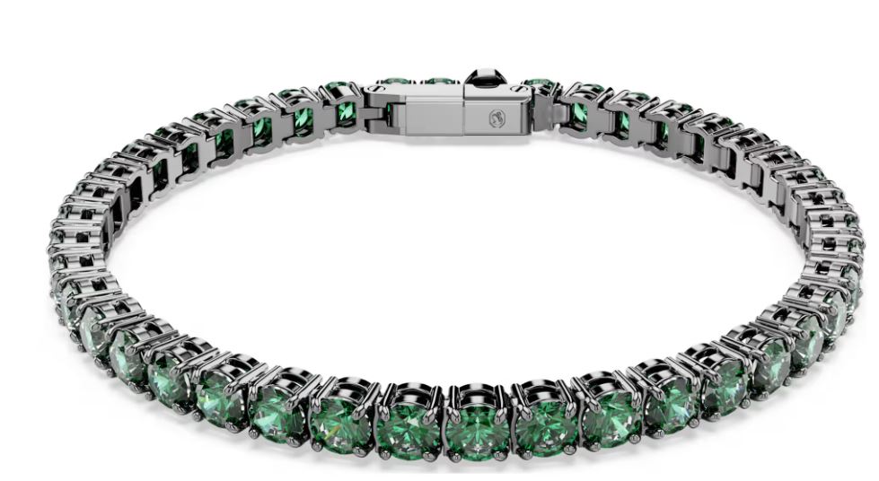 Swarovski Matrix Tennis Bracelet, Round Cut, Green, Ruthenium Plated - M