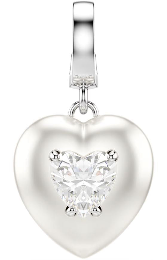 Swarovski Idyllia White Heart Charm, Mixed Cuts, Rhodium Plated