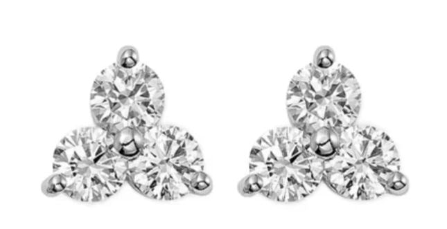 Sterling Silver Triple CZ Stud Earrings