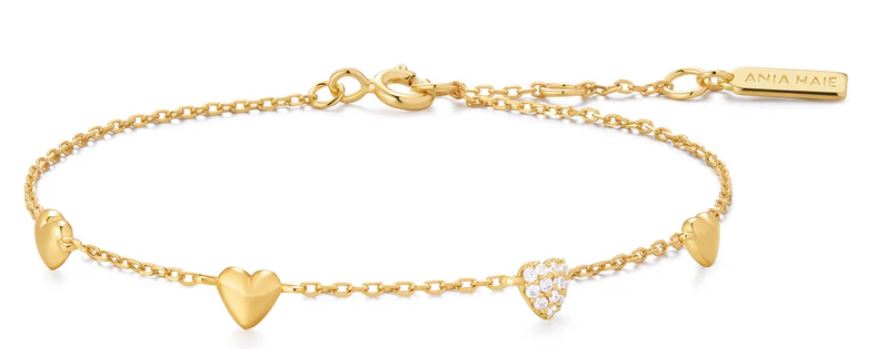 Ania Haie Gold Plated Cubic Zirconia Pavé Heart Sth Bracelet 16.5-18.5cm