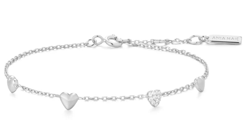 Ania Haie Sterling Silver Cubic Zirconia Pavé Heart Stn Bracelet 16.5-18.5cm