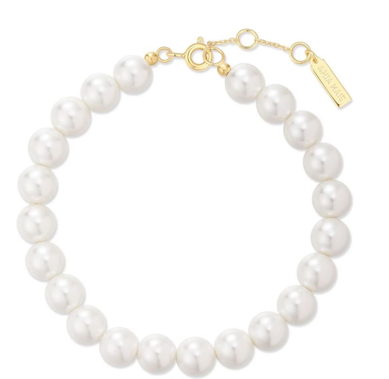 Ania Haie Gold Plated Cl Shl Pearl Beaded Bracelet 16.5-18.5cm