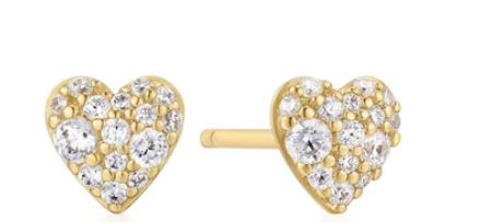 Ania Haie Gold Plated Cubic Zirconia Pavé Heart Stud Earrings