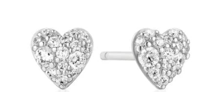 Ania Haie Sterling Silver Cubic Zirconia Pavé Heart Stud Earrings
