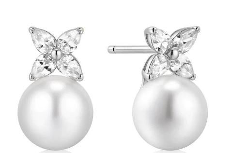 Ania Haie Sterling Silver Shl Pearl & Cubic Zirconia Clover Stud Earrings