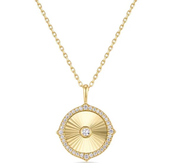 Ania Haie Gold Plated Cubic Zirconia DC Sunny Disc Pendant 58cm