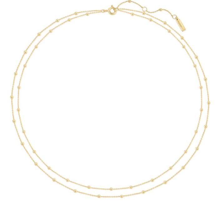 Ania Haie Gold Plated Double Chain Bead Stn Necklace 40.5-45.5cm