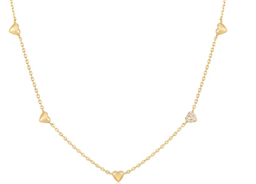Ania Haie Gold Plated Cubic Zirconia Pavé Heart Stn Necklace 40.5-45.5cm