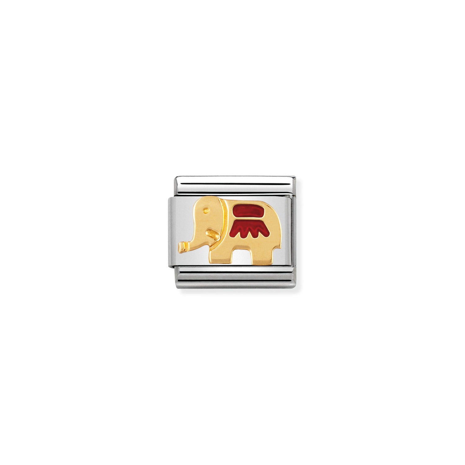 Nomination Composable Classic Red Elephant Charm - Stainless Steel & Yellow Gold with Enamel