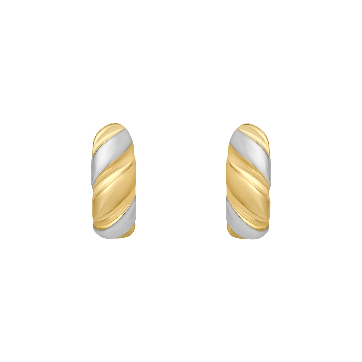 Sterling Silver & Yellow Gold Plated Ribbed Oval Hoop Earrings
