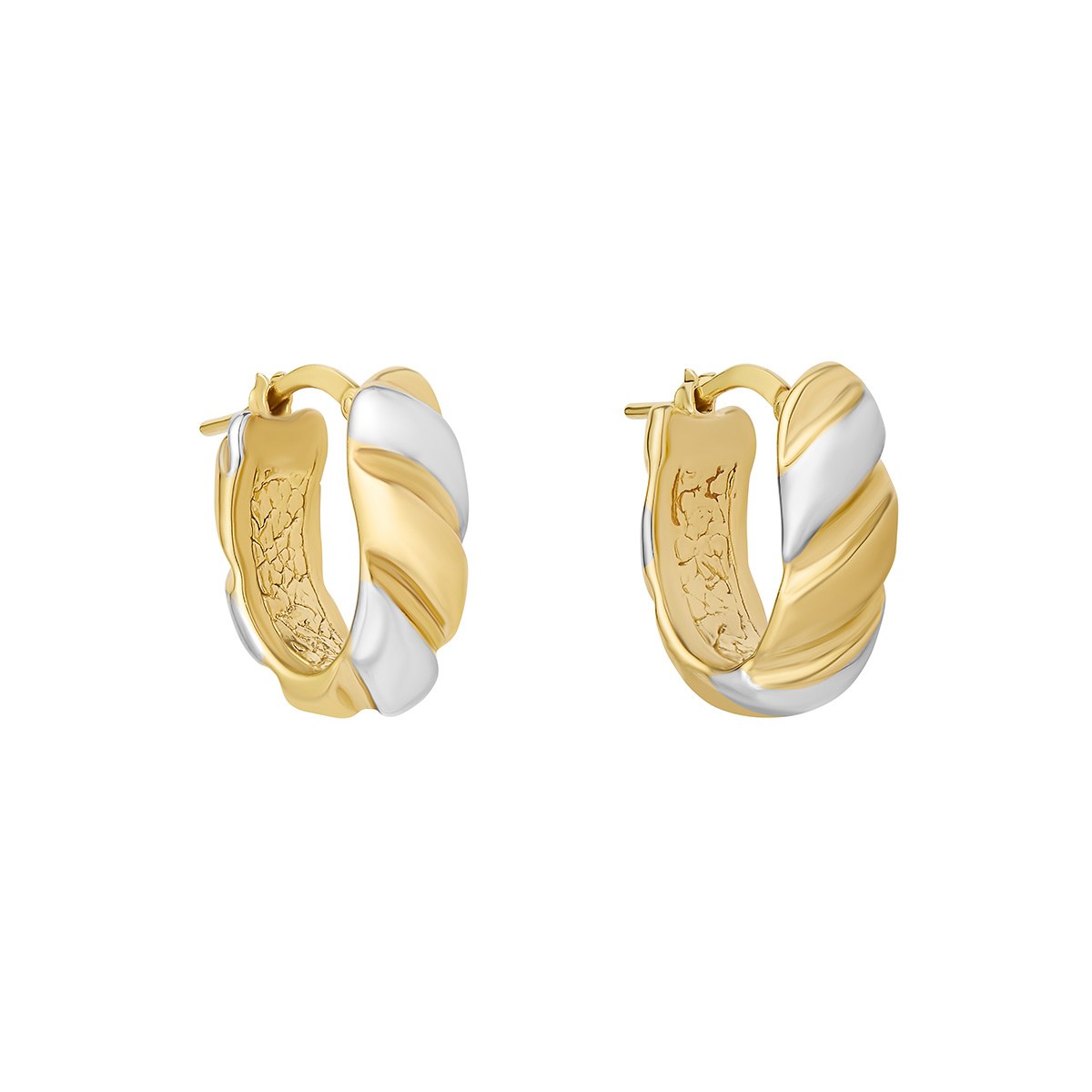 Sterling Silver & Yellow Gold Plated Ribbed Oval Hoop Earrings