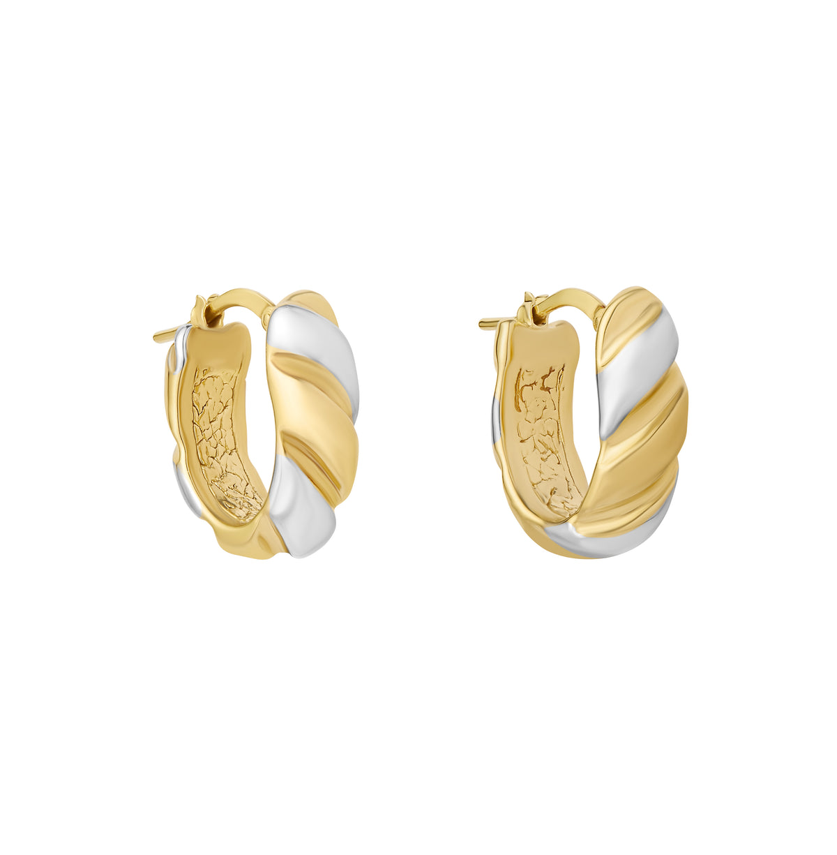 Sterling Silver & Yellow Gold Plated Ribbed Oval Hoop Earrings