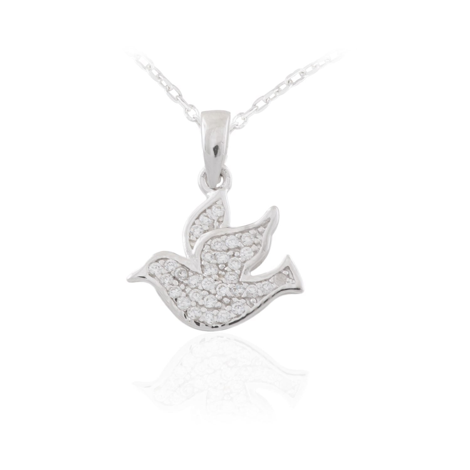 Sterling Silver Cubic Zirconia Dove Pendant 18'