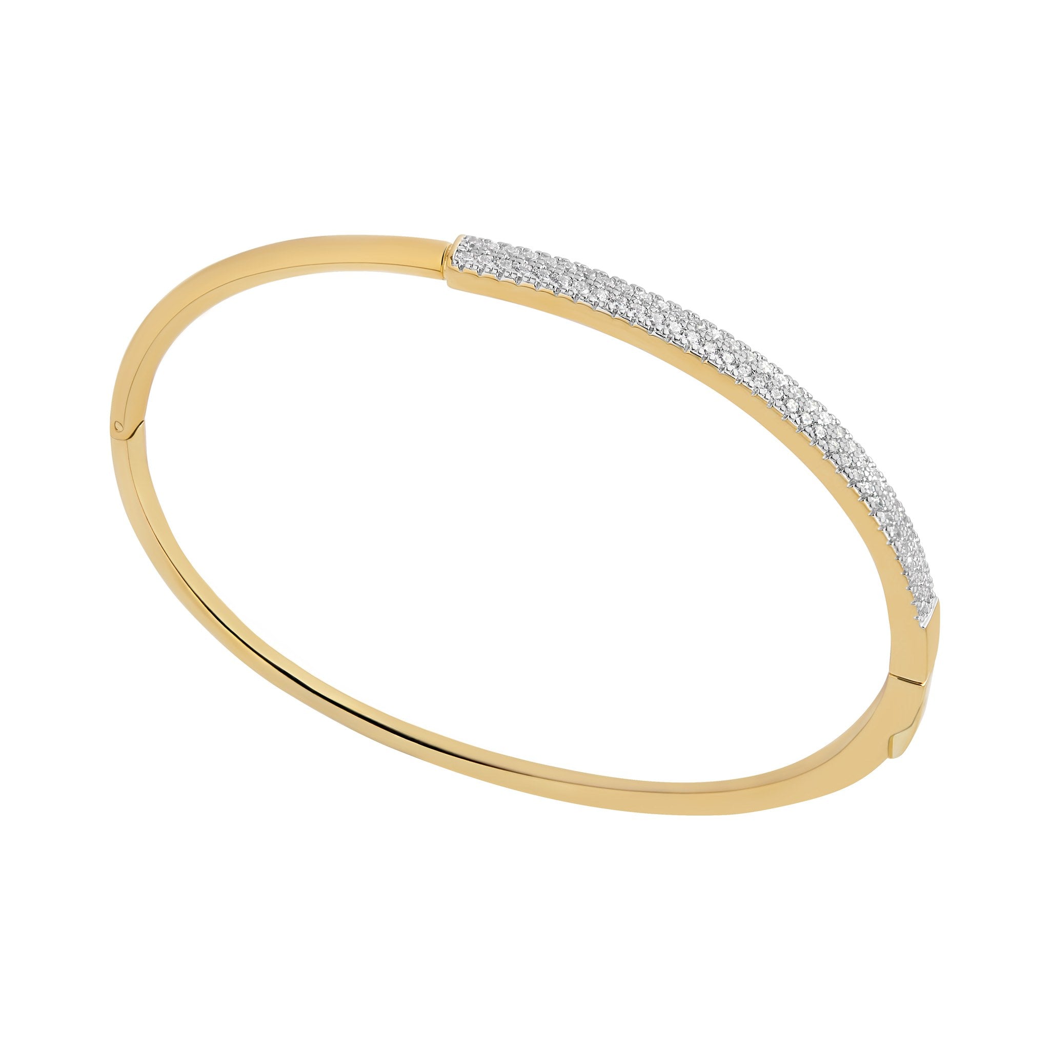 Sterling Silver Yellow Gold Plated Half Cubic Zirconia Pave Bangle
