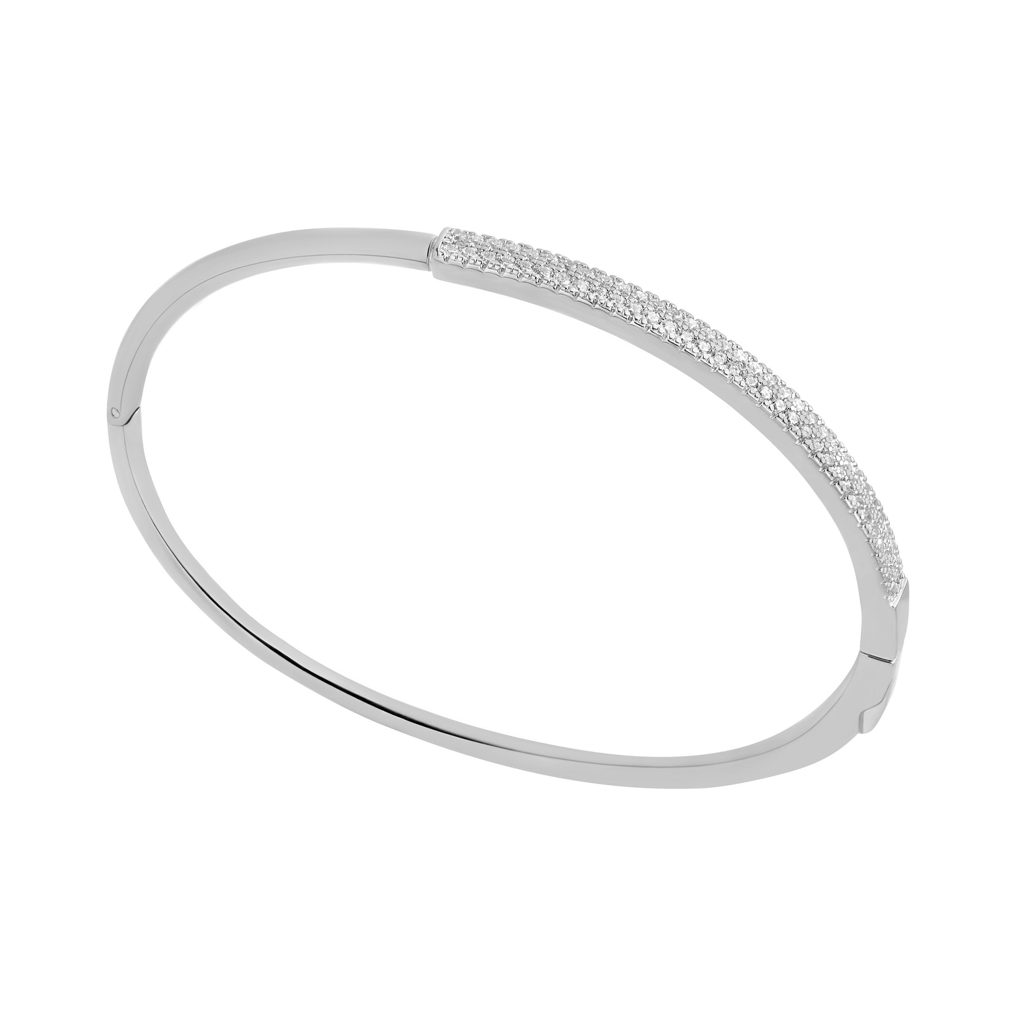 Sterling Silver Half Cubic Zirconia Pave Bangle