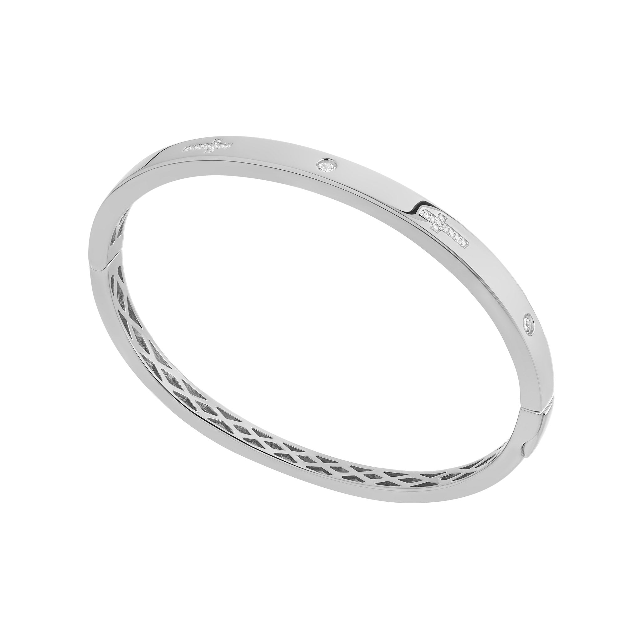 Sterling Silver Cross & Round Cubic Zirconia Bangle