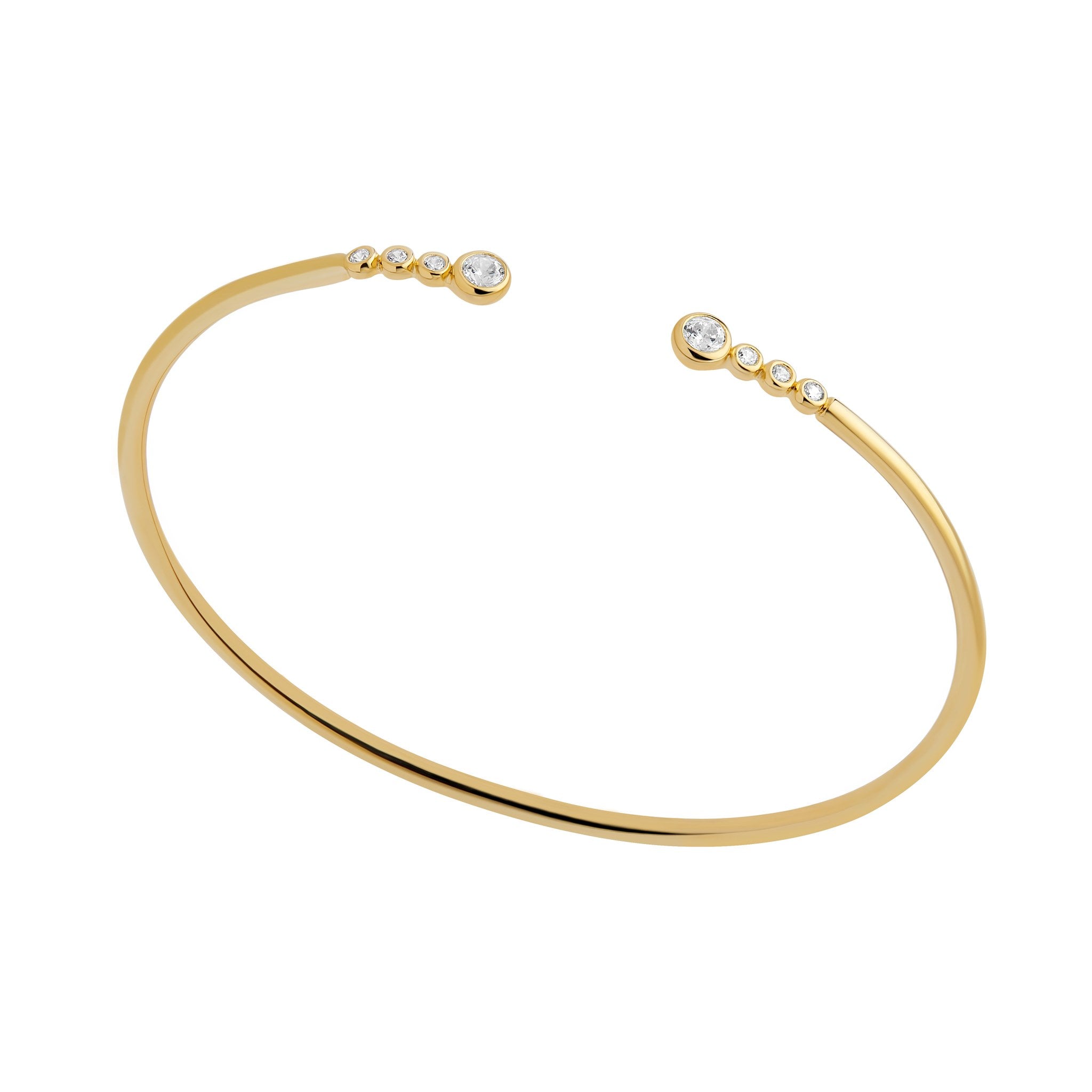 Sterling Silver Yellow Gold Plated Cubic Zirconia Rubover Open Torque Bangle