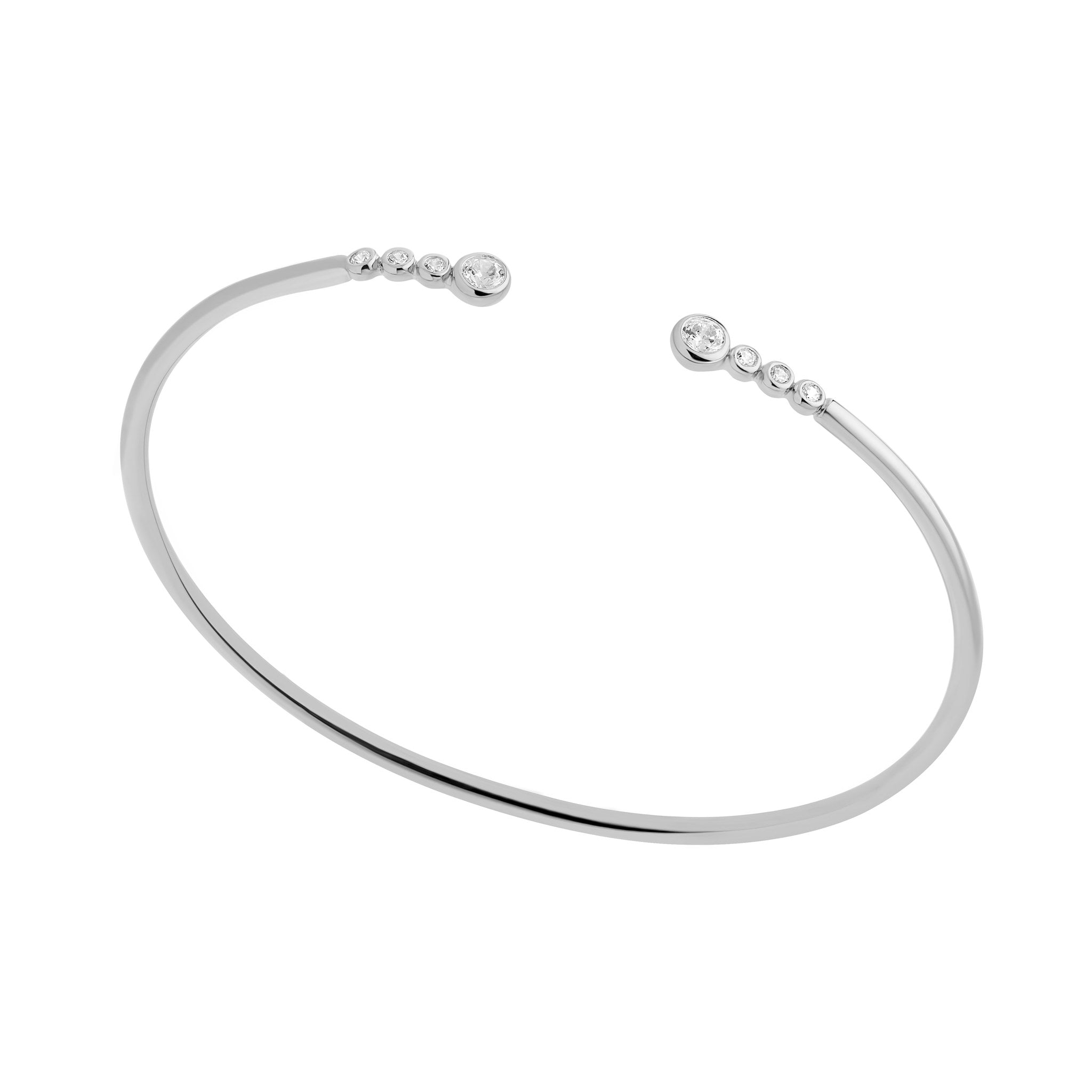 Sterling Silver Cubic Zirconia Rubover Open Torque Bangle