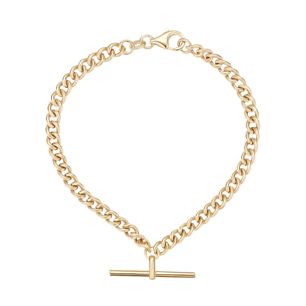 Sterling Silver Yellow Gold Plated T-Bar Bracelet 19cm