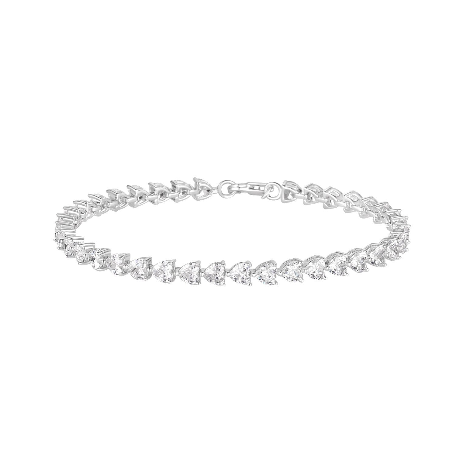 Sterling Silver Cubic Zirconia Heart Tennis Bracelet 7.5'