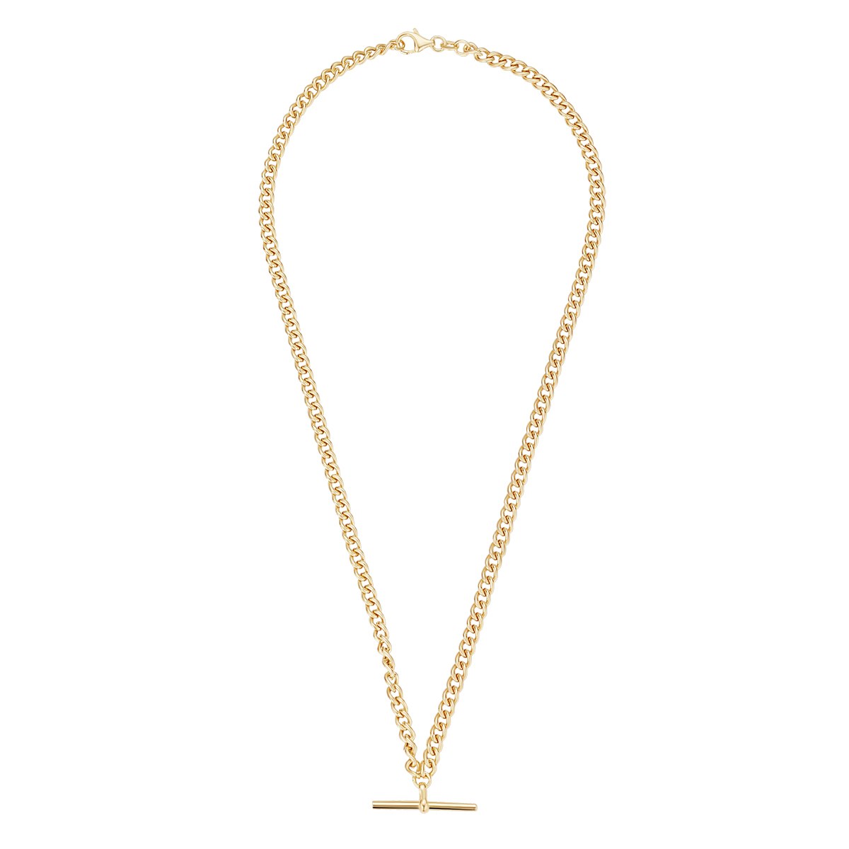 Sterling Silver Yellow Gold Plated T-Bar Necklace 18'