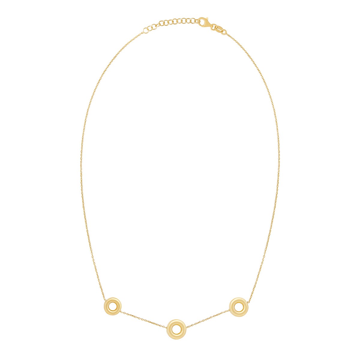 Sterling Silver Yellow Gold Plated 3 Circle Necklace 16-17.5'