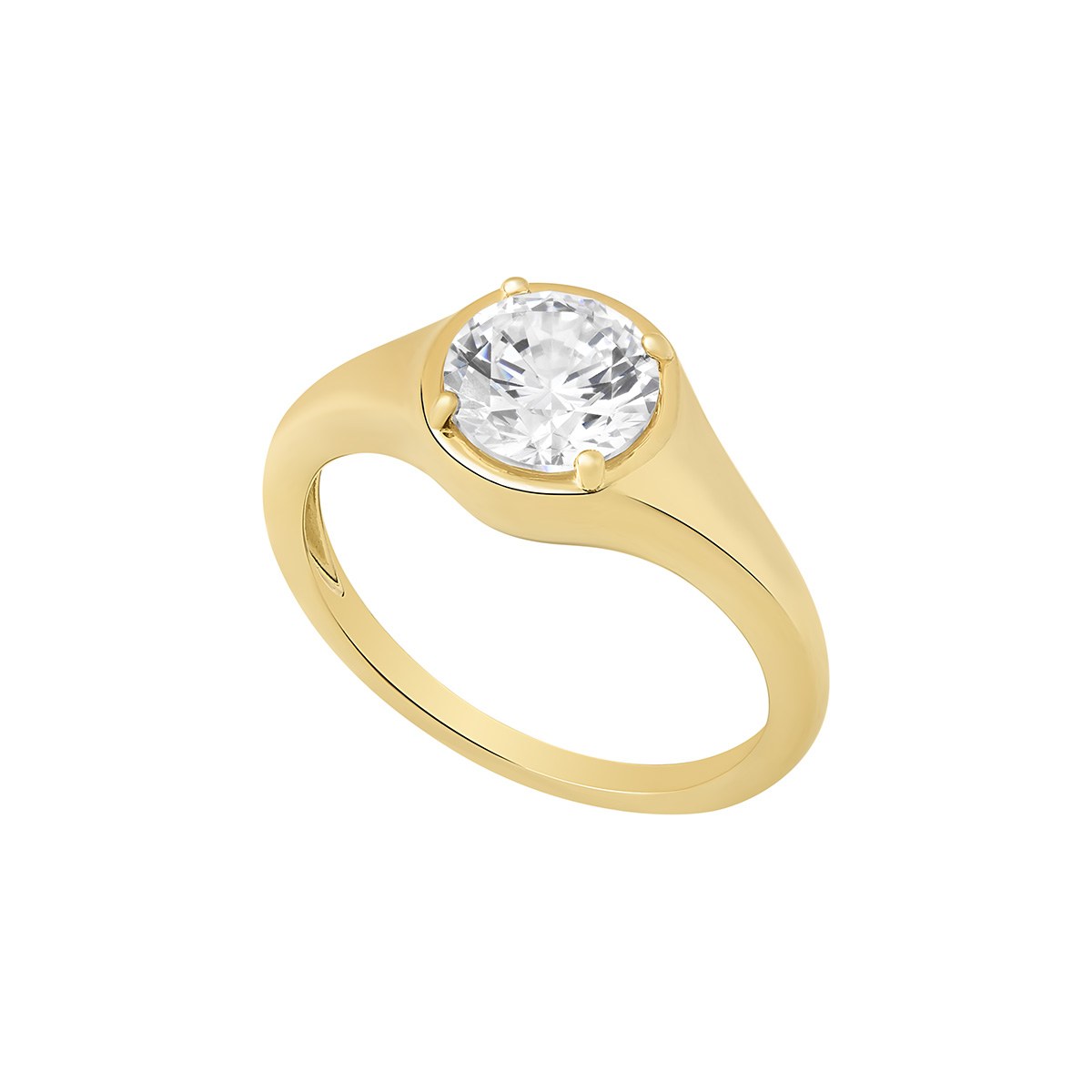 Sterling Silver Yellow Gold Plated Round Cubic Zirconia Signet Ring