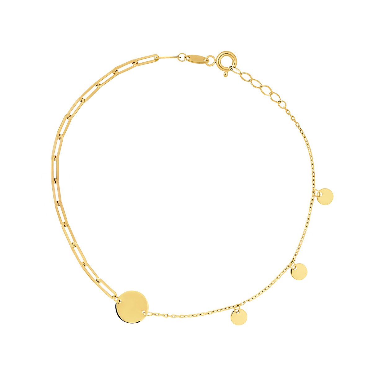 9ct Yellow Gold Half Paperlink and Half Disc Bracelet 7.5 Inch
