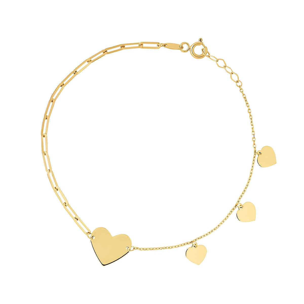 9ct Yellow Gold Half Paperlink and Half Heart Bracelet 7.5 Inch