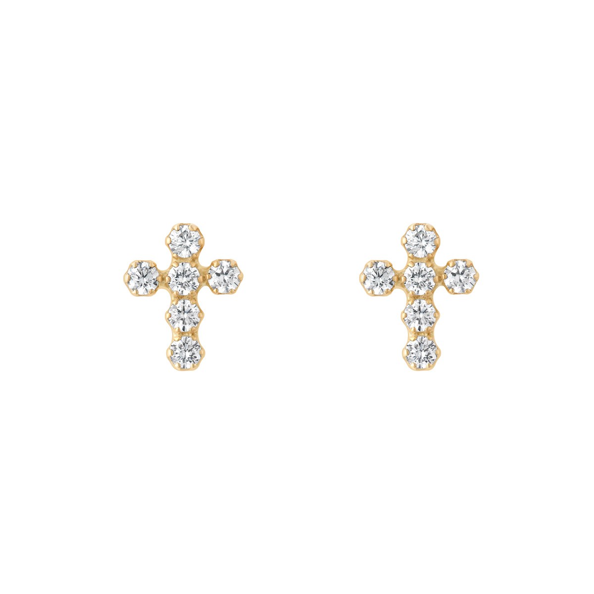 9ct Yellow Gold Cubic Zirconia Small Cross Stud Earrings