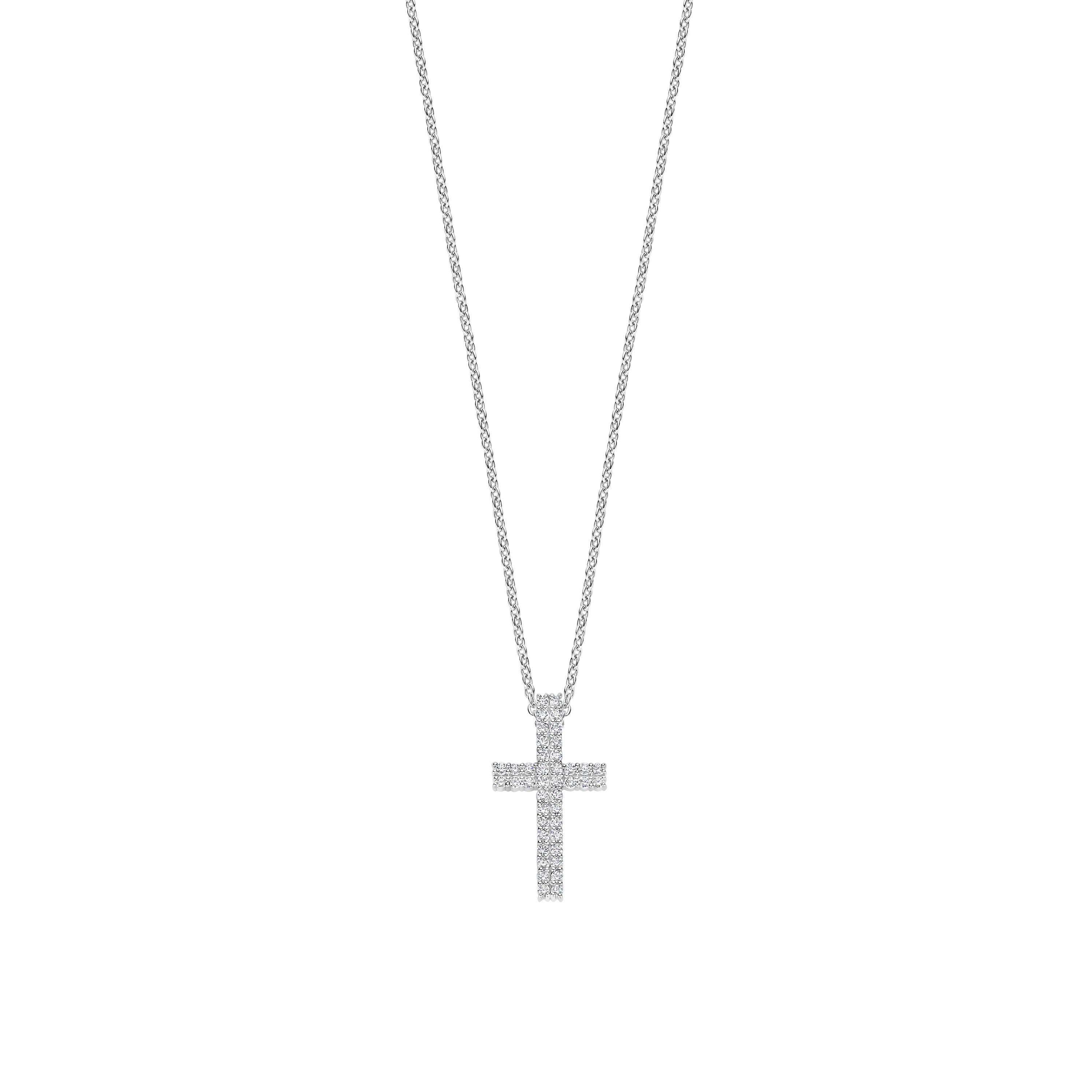 Ti Sento Sterling Silver Cubic Zirconia Cross Necklace 38-48cm