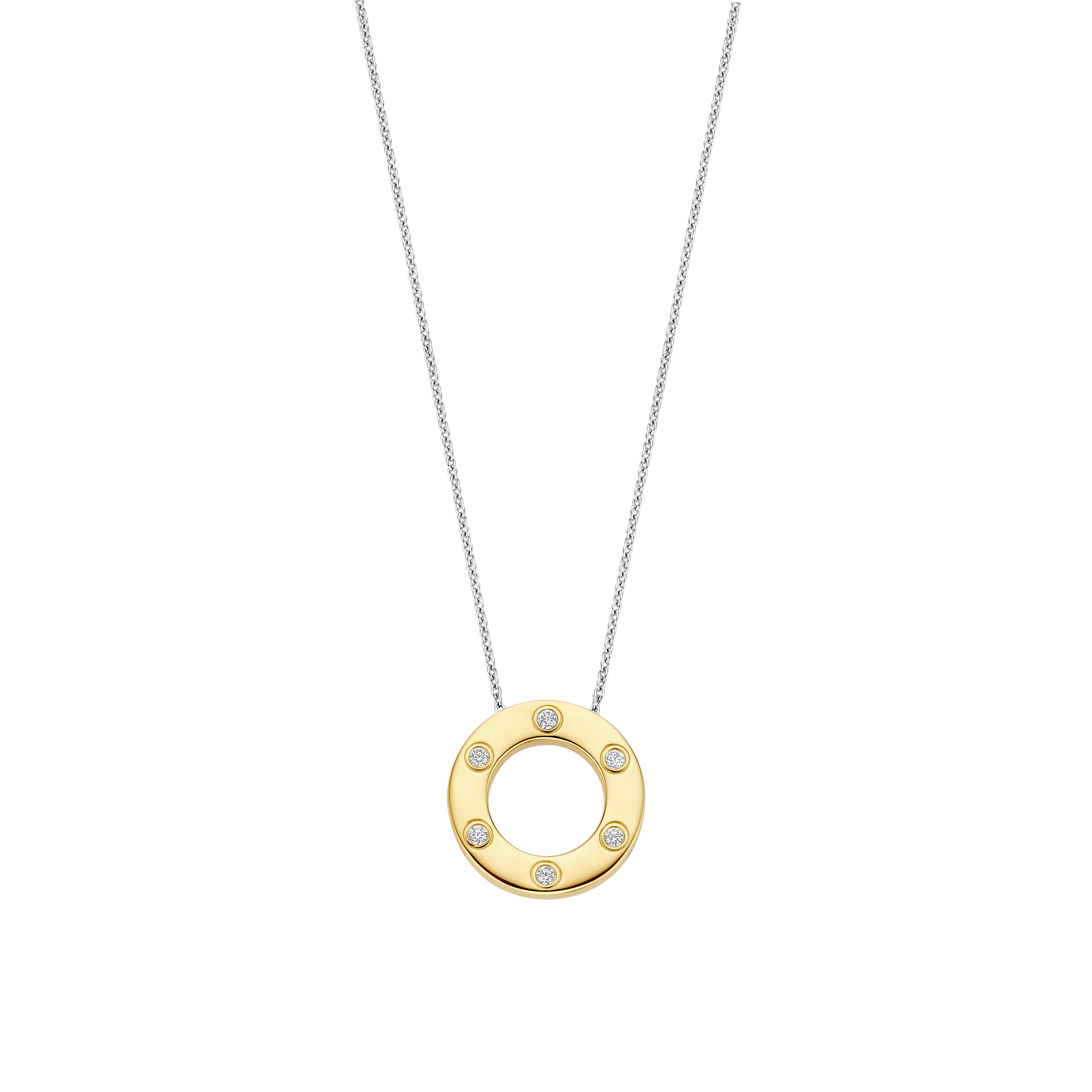 Ti Sento Sterling Silver & Yellow Gold Plated Cubic Zirconia Circle Necklace 38-48cm